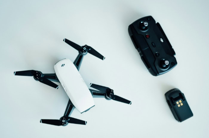 DJI Spark drone with remote controller and battery