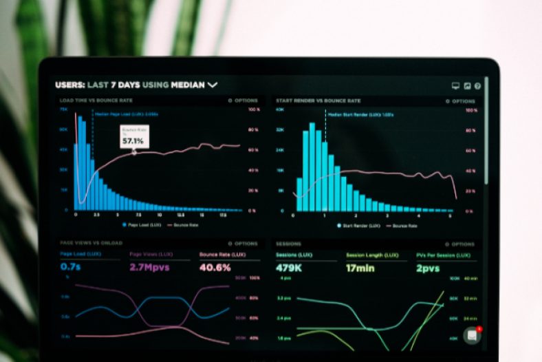 Black laptop showing data analytics