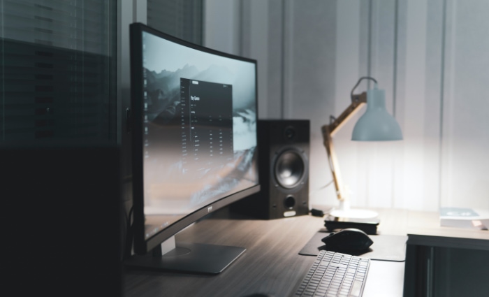 Desktop PC on wooden desk