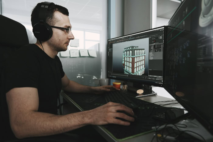 Developer working on 3D building model design