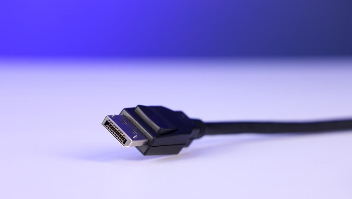 DisplayPort cable on white surface