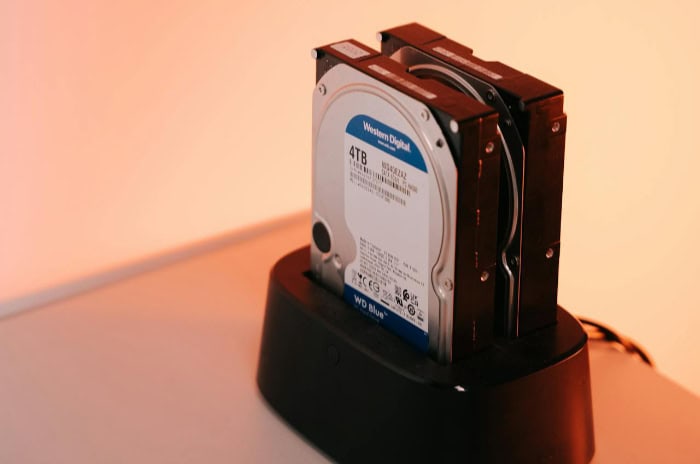 Dual 4TB hard drives in a docking station