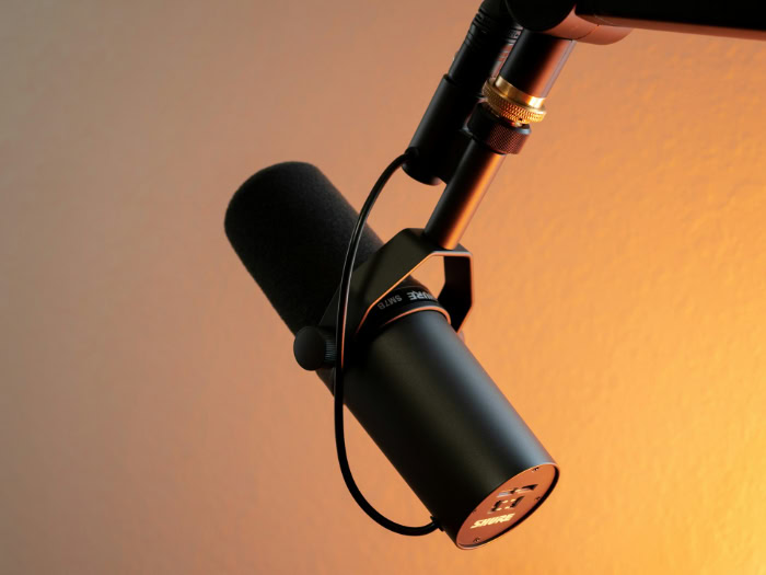 Dynamic microphone with windscreen on boom arm
