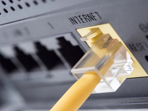 Ethernet cable plugged into modem internet port