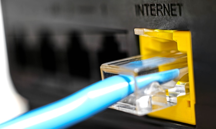 Ethernet cables connected to a modem