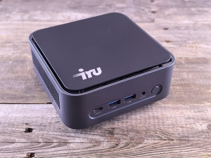 Front view of an iru brand mini PC