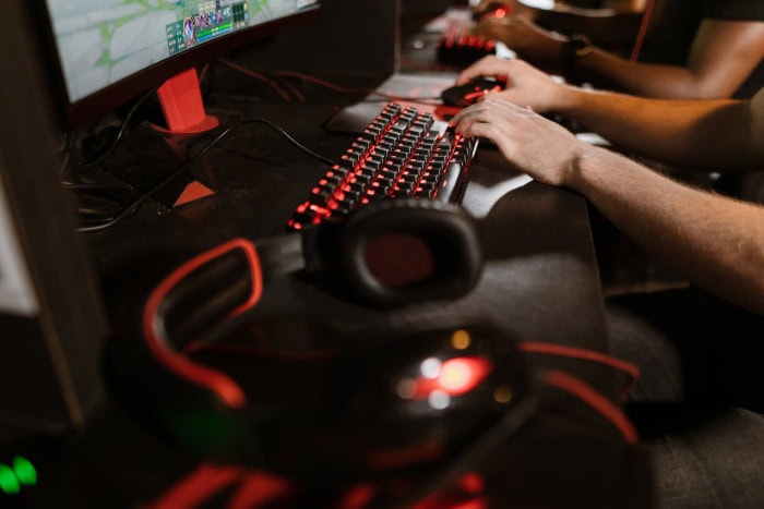 Gamers using mechanical keyboards and gaming mice