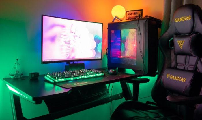 Gaming PC setup with chair
