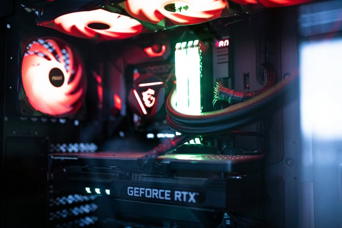 Gaming PC with GeForce RTX GPU and RGB lighting