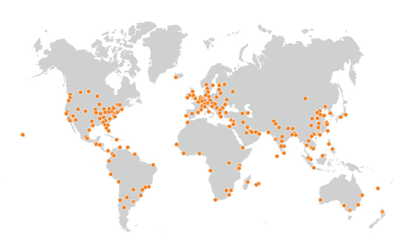 Global map displaying Cloudflare network data center locations