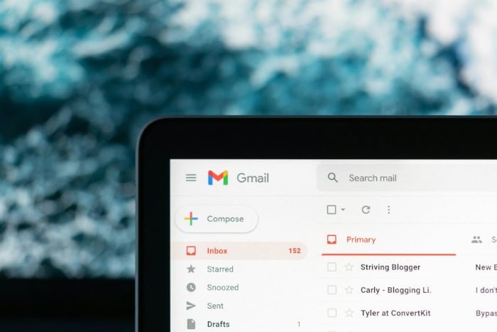 Gmail inbox interface displayed on laptop screen