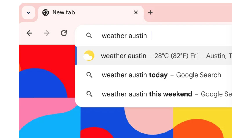 Google Chrome address bar with search result suggestions