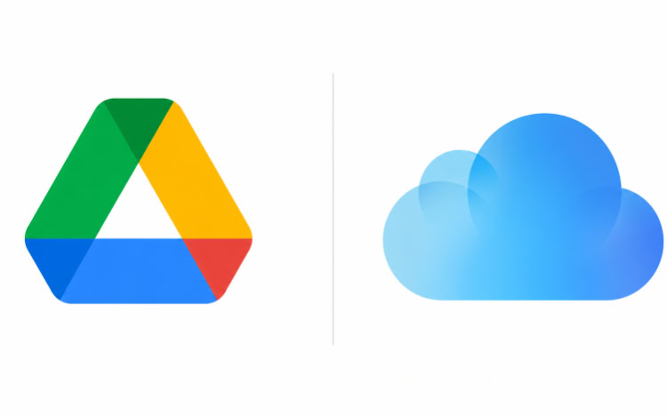 Google Drive and Apple iCloud logos side by side