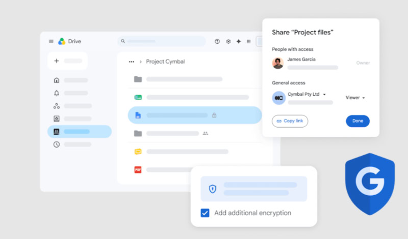 Google Drive sharing permissions and data encryption settings