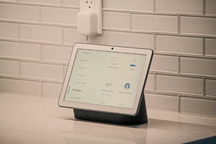 Google Nest Hub smart display on kitchen counter