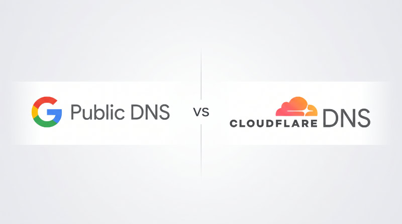 Google Public DNS vs Cloudflare DNS comparison graphic