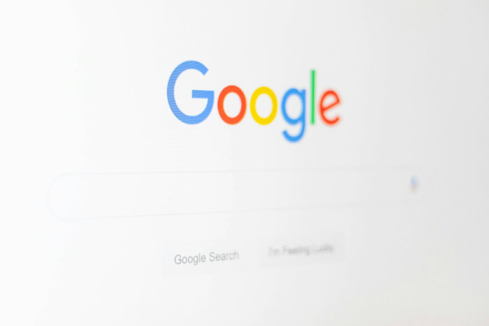 Google search homepage logo and search bar closeup