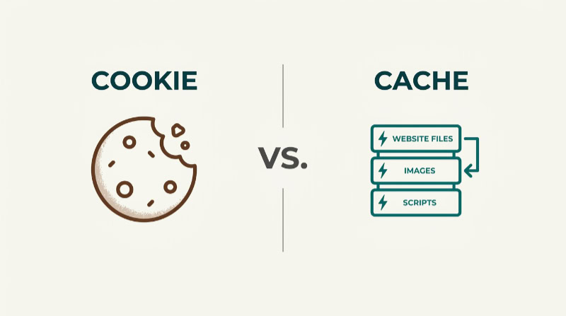 Graphic comparing browser cookies and cache data storage