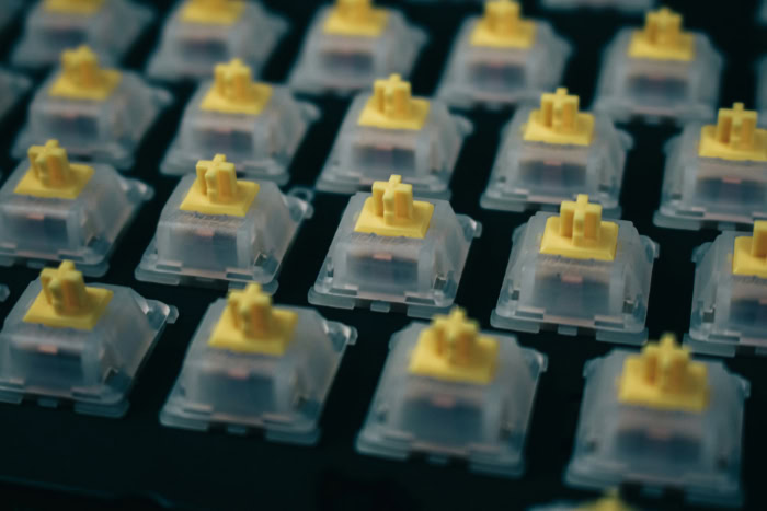 Grid of yellow stem mechanical keyboard switches