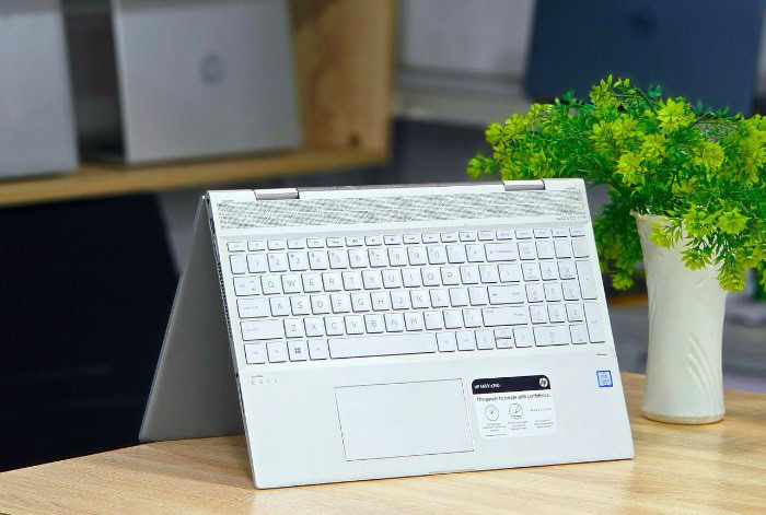 HP Envy x360 convertible laptop in tent mode