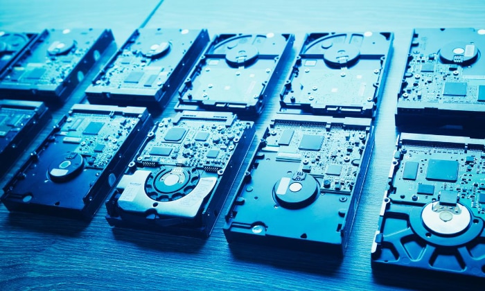 Hard disk drives in rows