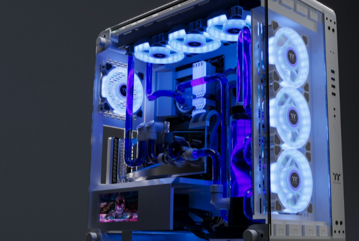 High end custom water cooled PC with blue lights