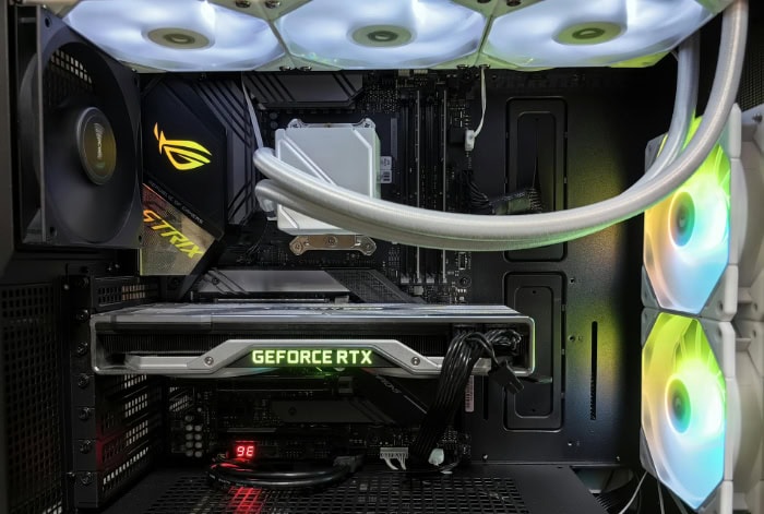 High performance gaming PC with RGB lighting and RTX GPU