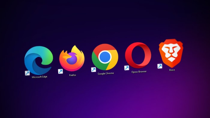 Icons of various web browsers on a purple background