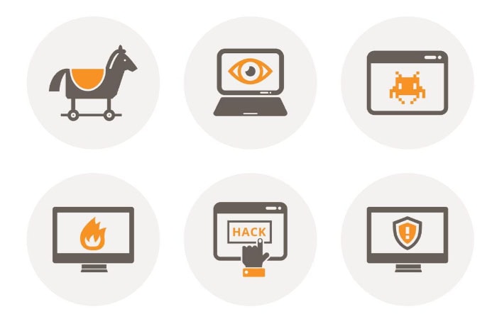 Icons representing different types of malware threats