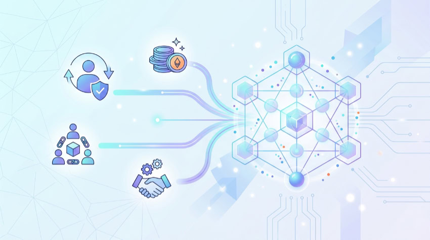 Illustration of Web3 concepts and decentralized blockchain network