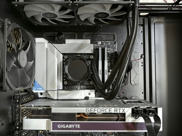 Inside a PC with installed liquid CPU cooler