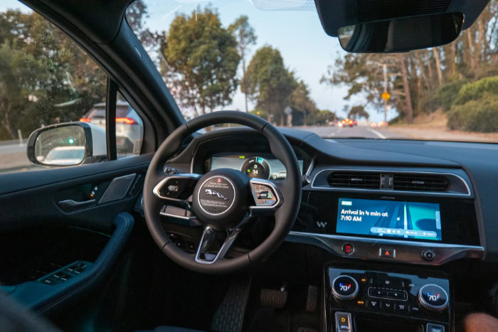 Interior view of Waymo autonomous vehicle dashboard