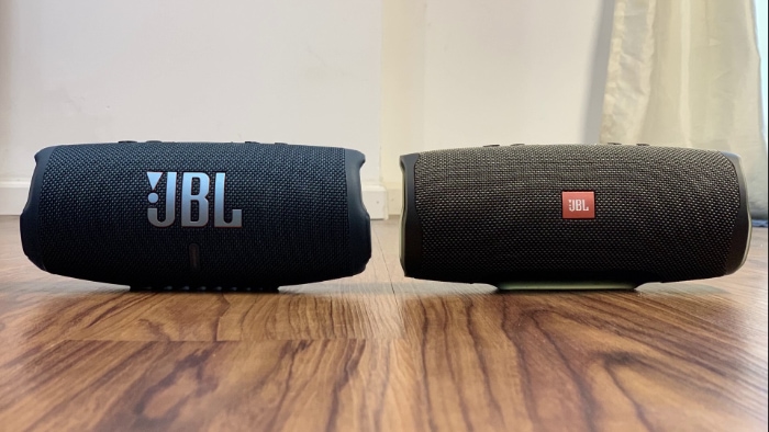JBL Charge 4 and Charge 5 on wooden floors