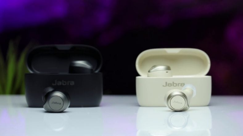 Jabra Elite 85t and Elite 75t on white table