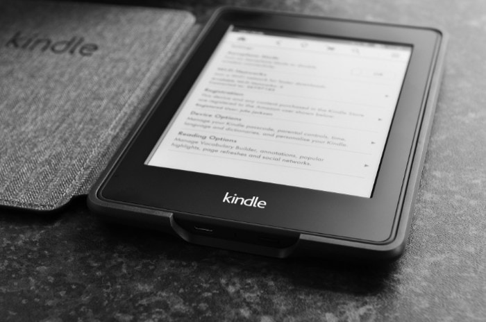 Kindle device resting on a textured surface