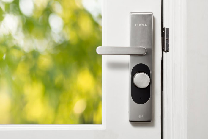 LOQED smart door lock with brushed metal finish