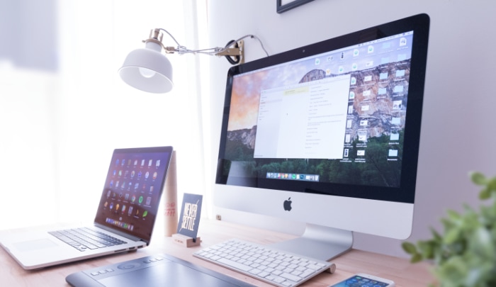 Laptop and macbook on desk