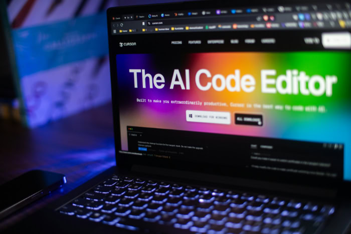 Laptop showing the Cursor AI Code Editor website