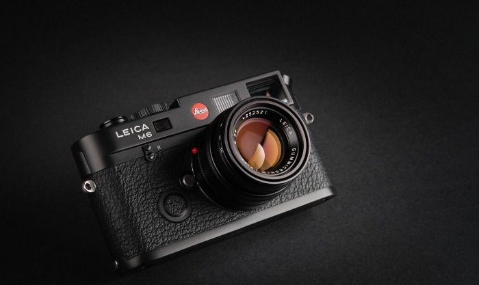 Leica M6 camera focus on viewfinder and dials
