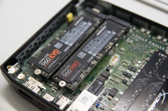 M.2 NVMe SSDs installed on a motherboard