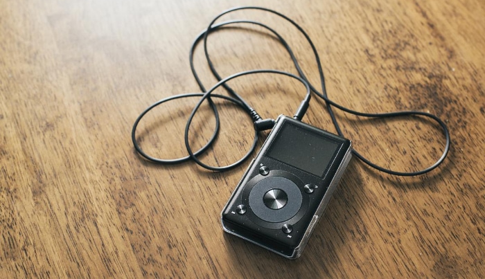 MP3 player on wooden desk