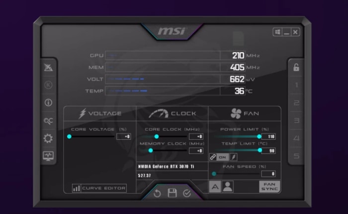 MSI Afterburner interface 2