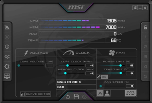 MSI Afterburner interface