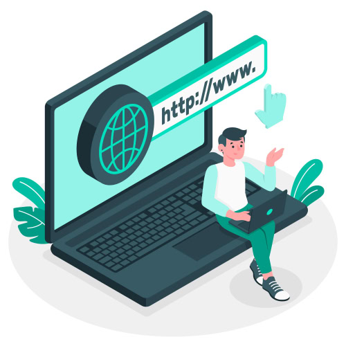 Man using laptop with URL address bar displayed
