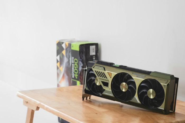 Manli GeForce RTX 4090 CyberTank on wooden table