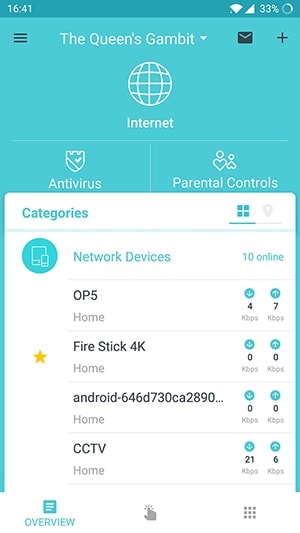 Mesh Wi Fi app interface showing connected devices