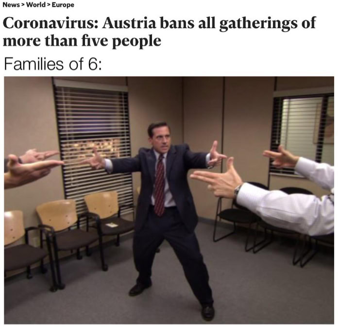 Michael Scott standoff meme about COVID family gathering bans