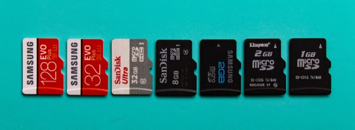 Micro SD Cards on blue surface
