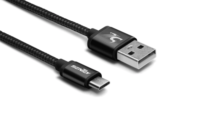 Black Micro USB on white surface