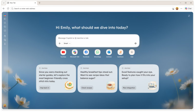Microsoft Edge home page featuring AI Copilot search